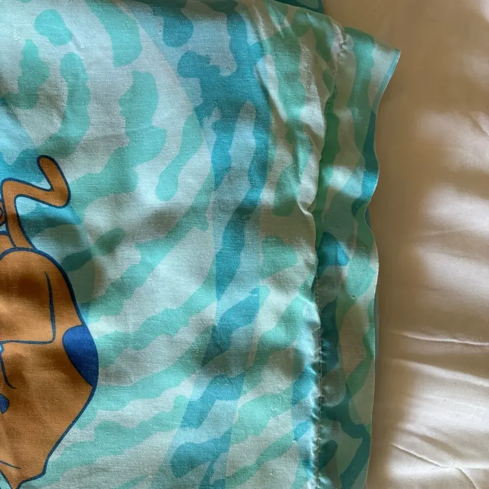 Vintage Y2K Scooby-Doo Twin Flat Sheet Aqua Blue Cartoon Bedding Warner Bros.
